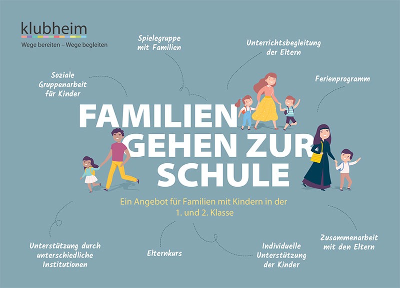 Familien gehen zur Schule